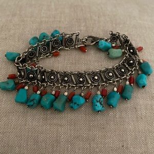 💝 Bohemian  Turquoise Coral Sterling Bracelet